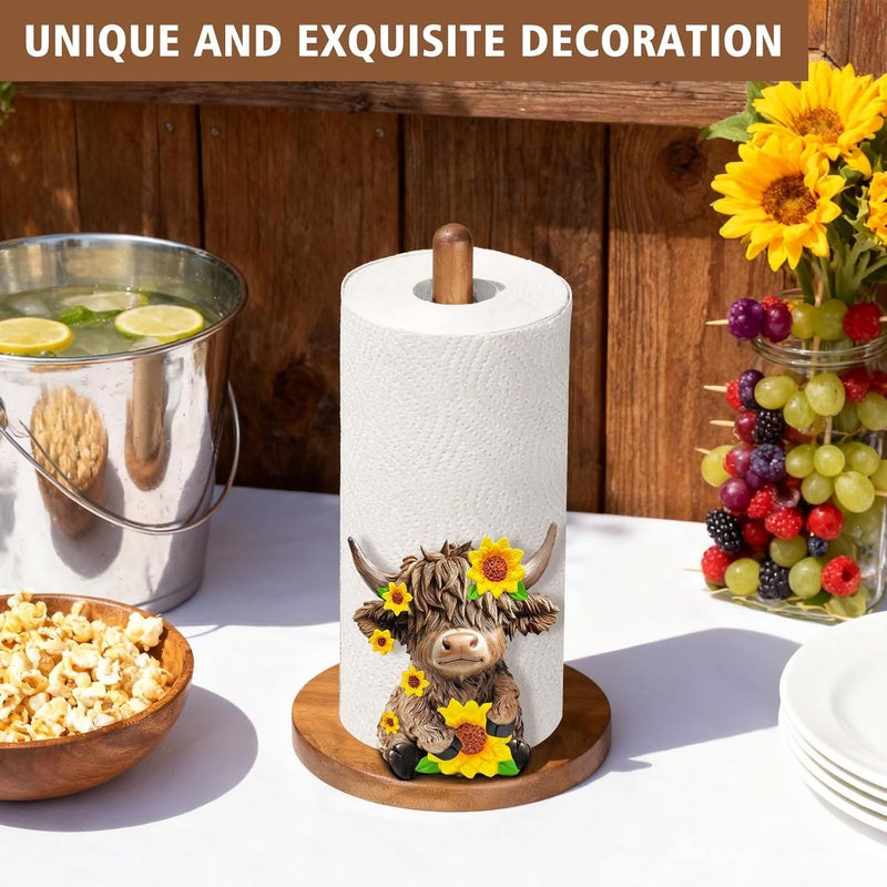 GAJ Highland Cow Paper Towel Holder - Highland Cow Decor for Kitchen Farmhouse Bathroom Countertop - Gifts for Women Mom Grandma - 3D Cute Stuff Decorative Accessories - Image 2